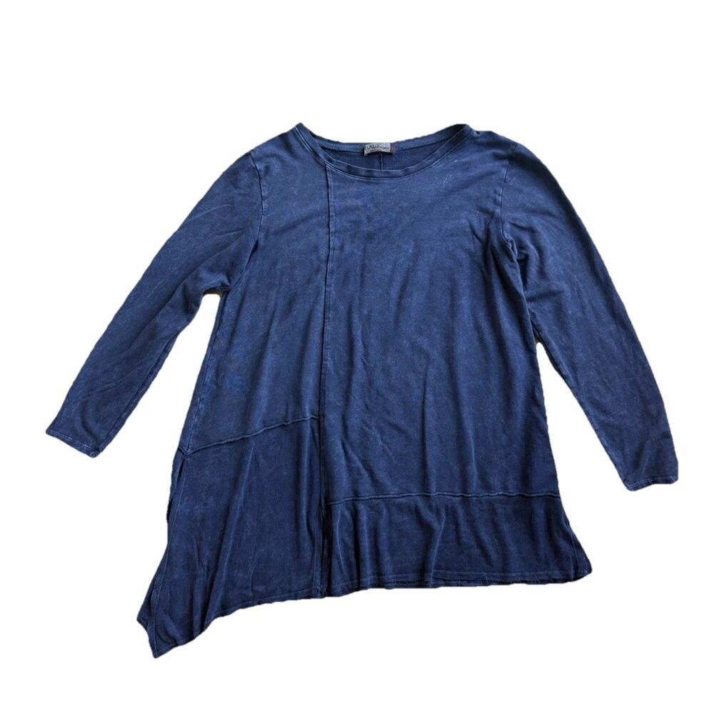 Chalet et Ceci Women's Blouse Long Lagenlook Tunic Navy Blue Size L Made In USA